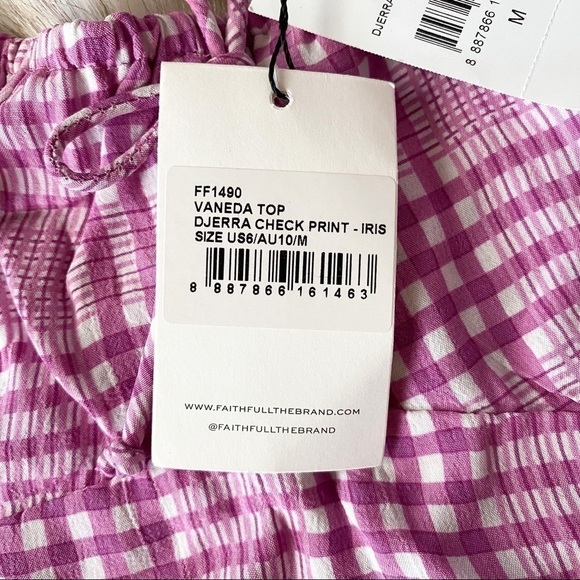 Faithfull Top Vaneda Cropped Plaid Ruffle Shirred Djerra Check Iris 6 M NWT - Picture 6 of 13